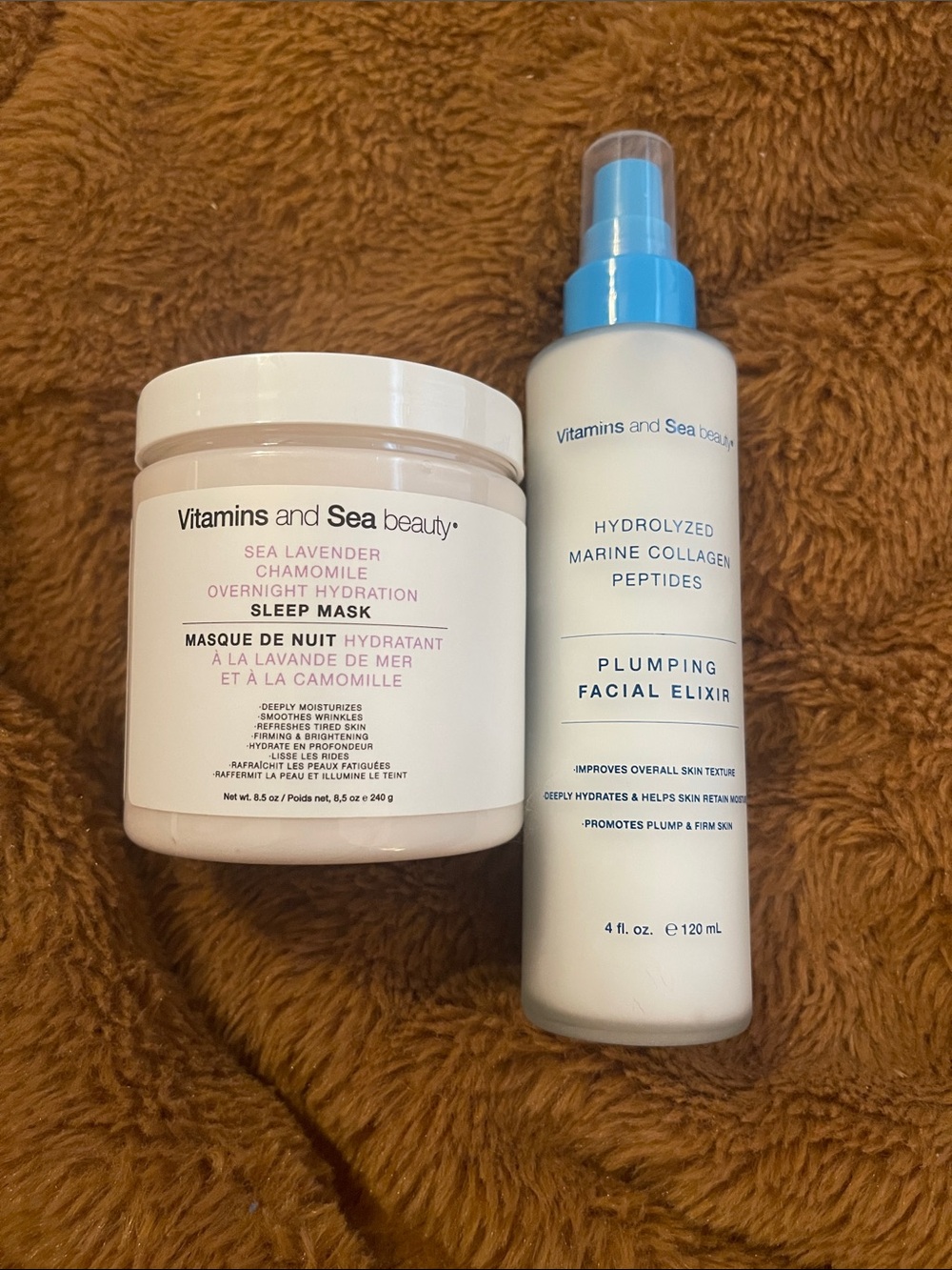 Vitamin and sea beauty peptide elixir & sea lavender chamomile sleep mask. New